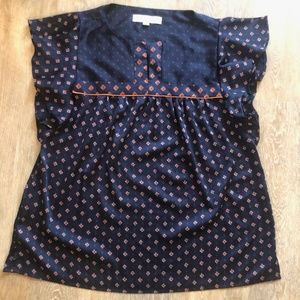 Patterned Blouse with Ruffle Detail